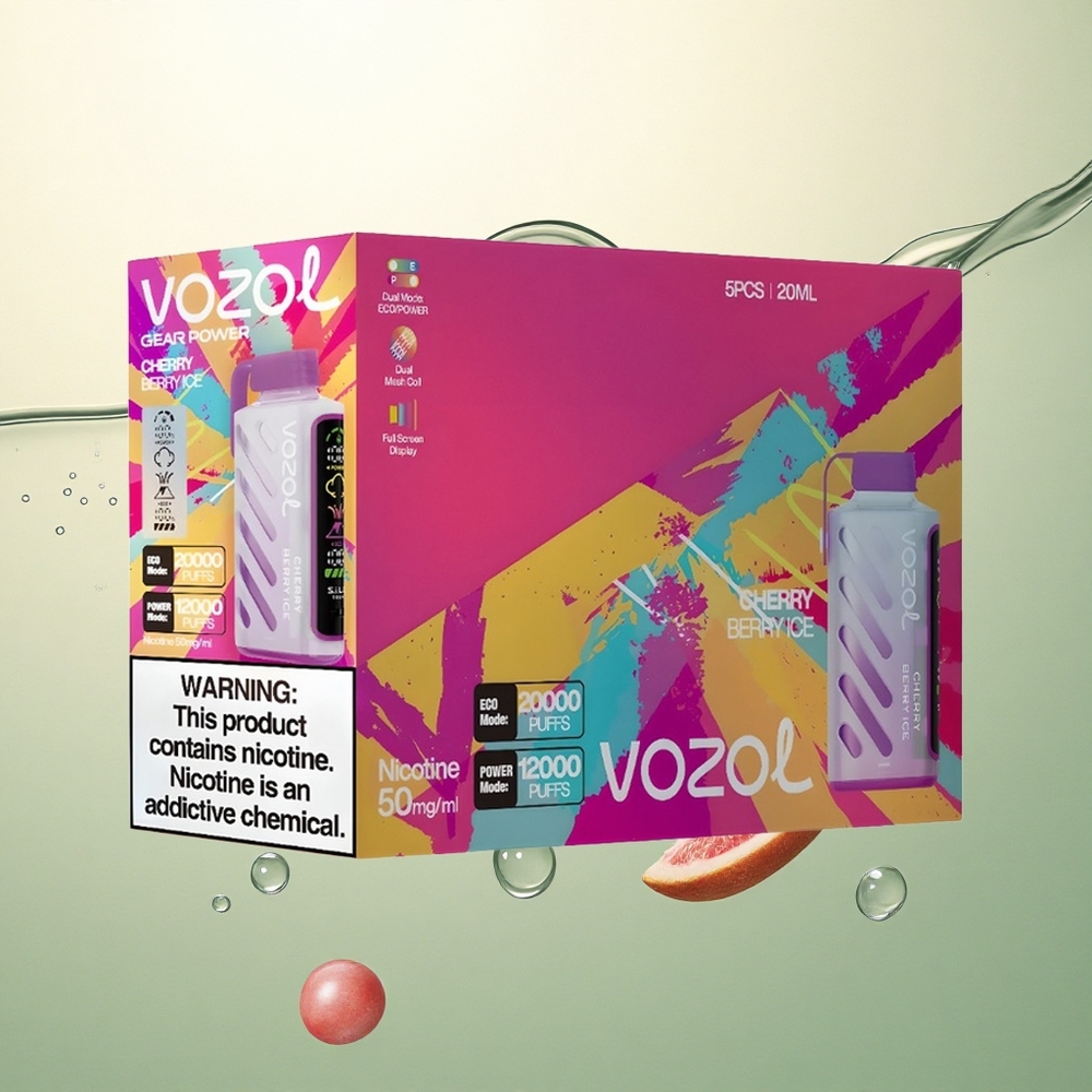 VOZOL Gear Power 20000 Puffs Trešnja Bobica Led s Dual Mesh Coil i 20mL punjenja